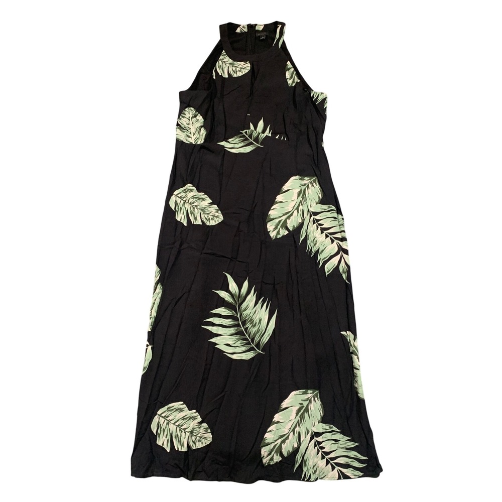 Ann Taylor Factory Black Tropical Leaf Print Halter Maxi Dress Womens 16 Rayon
